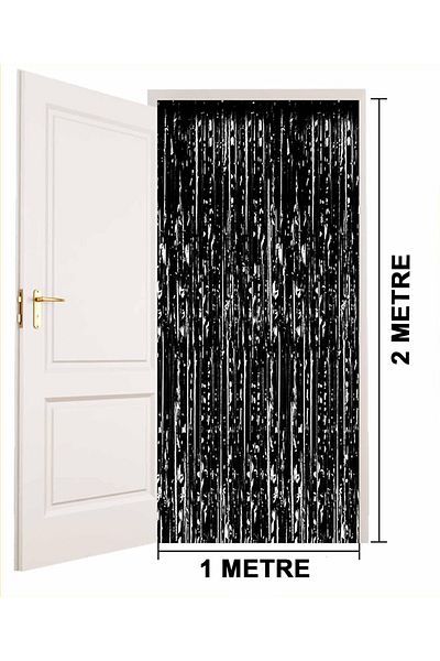 Lina Life Black Color Extra Metallized Shiny Fringed Background Curtain Imported A Quality 1x2 Meters