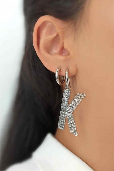 Çlk Accessories Large Stone Silver K Letter Earrings Stone Jewelry