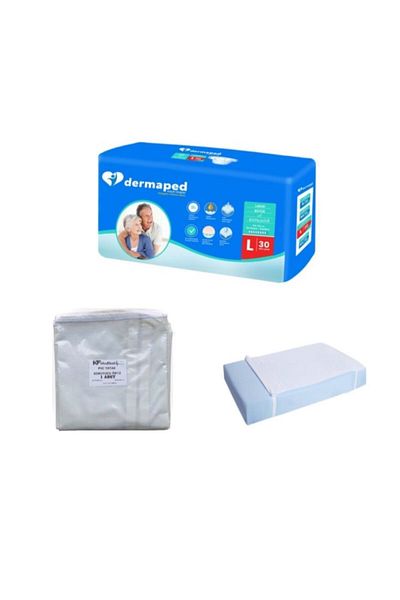 KFMEDİKAL Dermaped Patient Diapers with Waist Band Large 30 Pcs + Serme Pvc Liquid Proof