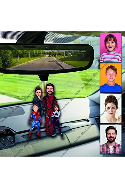 wonderlike 4 Kişi Ahşap Tasarımlı Araba Dikiz Ayna Süsü