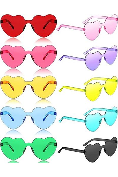 nuit dose Heart Shaped Rimless Party Glasses 6 Colors 6 Pieces