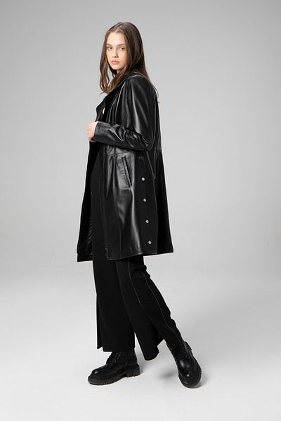 Dericlub Wm001 - Genuine Leather Black Women's Trench Coat