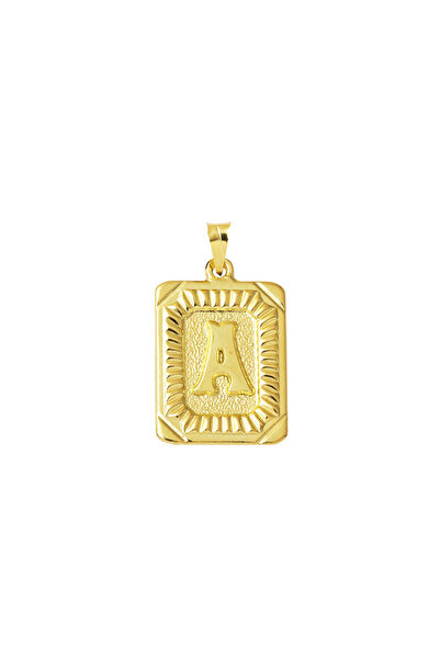 Bilezikci Kare Plakalı A Harf Kolye Ucu 14 Ayar Altın