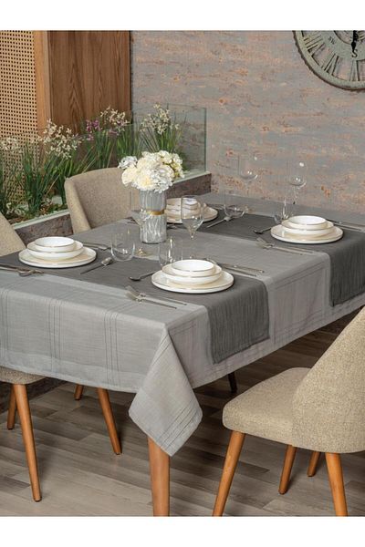 Benimpazar Gray Linen Table Cloth