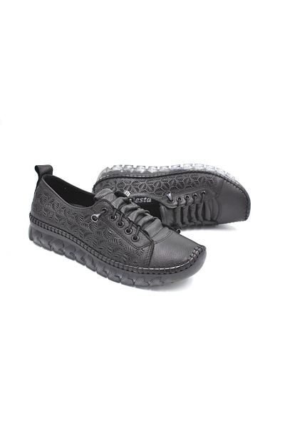 Prego İniesta Genuine Leather Transparent Thermo Non-Slip Sole Casual Women's Comfort Shoes - BLACK
