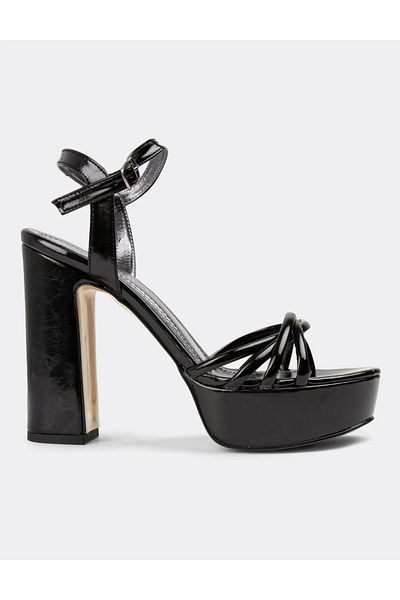 Prego Park Moda Black Platform Heeled Women's Evening Dress Shoes Patent Leather BLACK