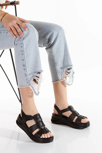 Prego Genuine Leather Women's Sandals with Orthopedic Sole - Comfort Black