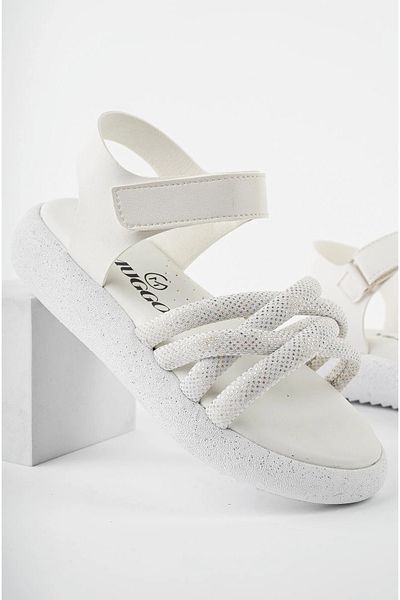 Prego SANDALE ARZEN - Talpă ușoară, model tricotat, sandale pentru copii cu velcro, alb