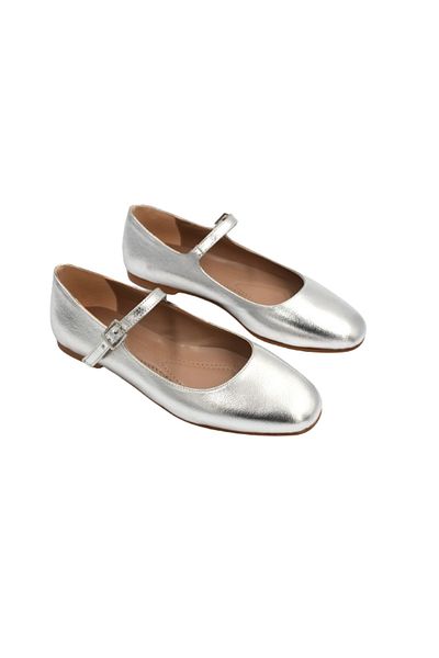 Prego Model de con de pin - Balerini confortabili pentru femei cu eșarfă simplă și cataramă SILVER