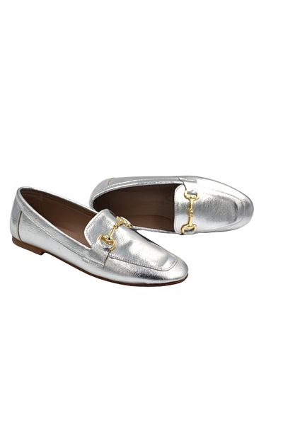 Prego Pantofi de damă cu cataramă cu lanț cu model de con de pin de culoare argintie