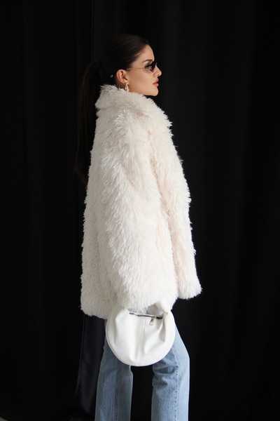 Julidress Ecru White Dense Feather Pocket Lined Premium Fur