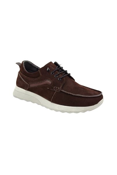 Prego Ανδρικά παπούτσια Casual Poly - Γνήσιο δέρμα, ελαφριά σόλα, κορδόνια, καφέ