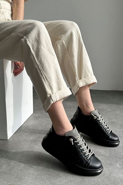 Prego Black Women's Sports Shoes - Light Sole with Stone Piping Detail