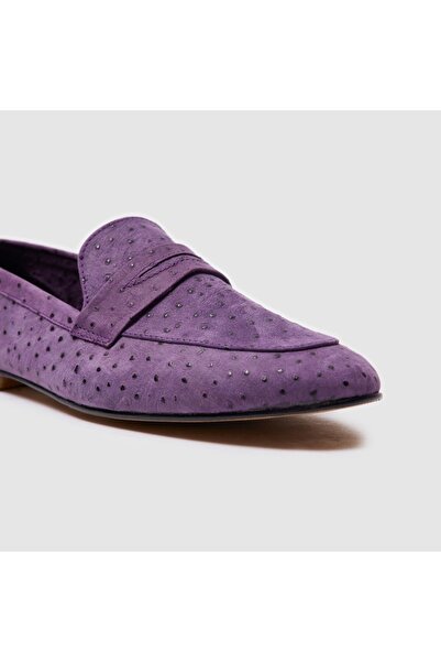 TOGO Mor Puantiye Hakiki Deri Kadın Babet Ayakkabı [060033] – Desenli & Düz Taban