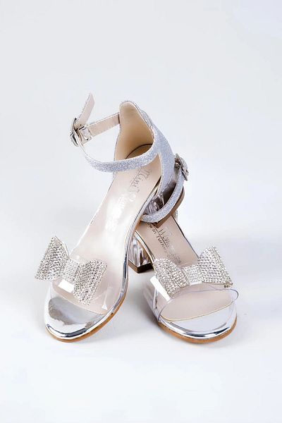 Prego (MINI FEMEI) Pantofi de rochie de seara din piatra transparenta pentru fete argintii