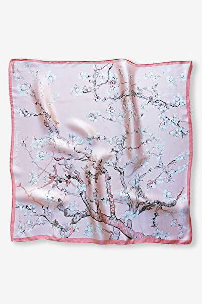 Galiga Van Gogh Almond Pudra %100 Ipek Fular 55x55cm "art On Silk"