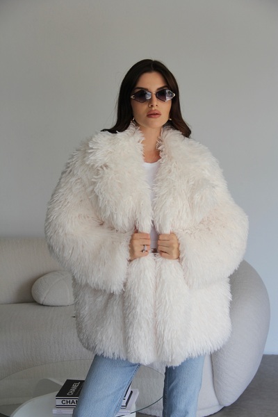 Julidress Ecru White Dense Feather Pocket Lined Premium Fur