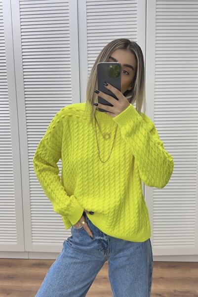 bytugcekaya Neon Yellow Hair Knit Standard Size Sweater