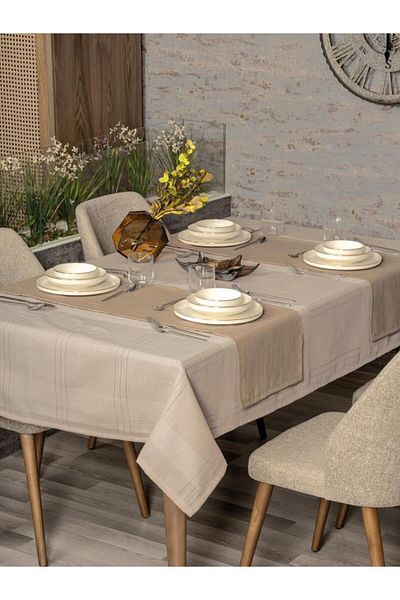 deryame Antique Jasmine Beige Linen Tablecloth