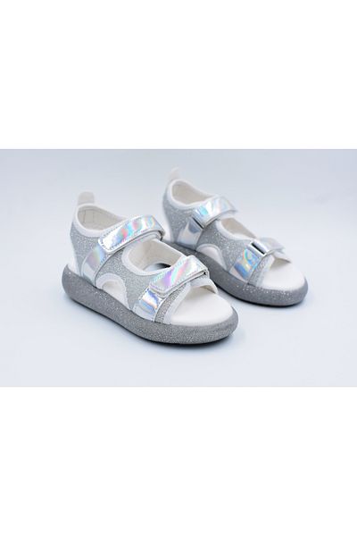 Prego ARZEN - Sandale argintii pentru copii, talpă Poly Light, dublu velcro zilnic