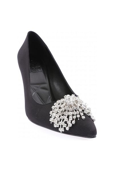 Prego Black Women's Crystal Grape Studded Buckle Heeled Shoes - 030-23y