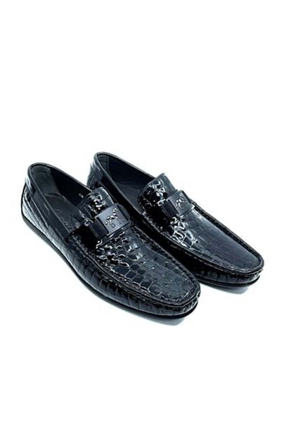 Fosco Black Genuine Leather Men's Loafer - Rok Shoes 2094 589 430 Patent Leather Black