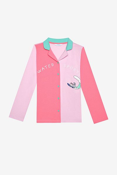 Penti Buntes, cremefarbenes Hemd-Pyjama-Set für Mädchen aus Baumwolle