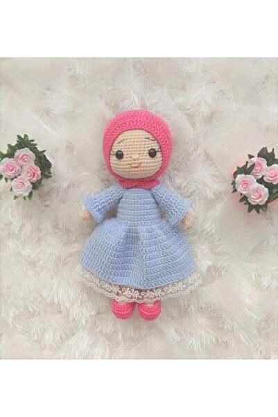 Toyscity Mavi Elbiseli Tesettürlü Bebek Organik Örgü Oyuncak