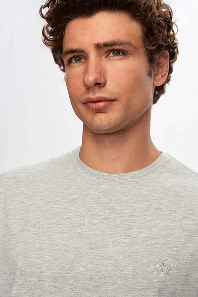 D'S Damat Ds Damat Regular Fit Γκρι μονόχρωμο πλεκτό κεντημένο 100% βαμβακερό μπλουζάκι