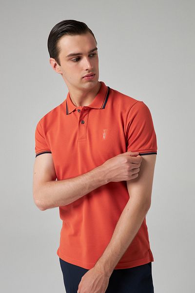 Twn Slim Fit Orange Plain Knitted Cotton Logo Printed T-Shirt