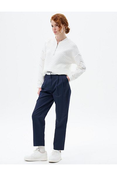 KYR Dark Navy Carrot Trousers - Logo and Pleat Detail