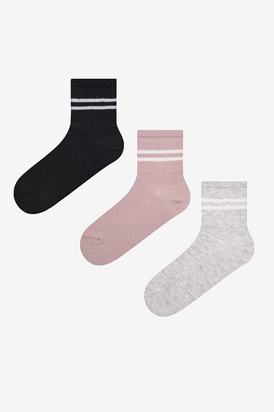 Penti Thin Striped 3-Piece Pink Black Toe Seamless Tennis Socks