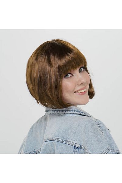 CEKAVE Brown Color Straight Cut Blunt Party Wig Short False Hair