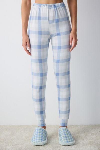 Penti Pantaloni de pijama termici Sleepy Gingham albastru deschis
