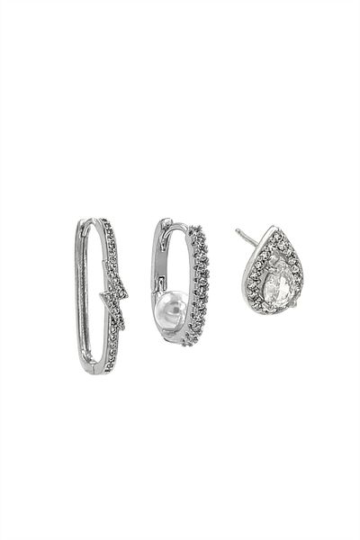 Çlk Accessories Premium 3-Piece Stone Lightning Earring Combination