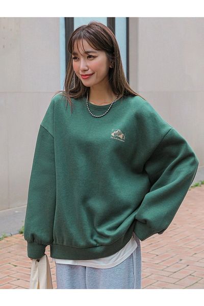 MODARİCH Φούτερ Arid Mountain - Πράσινη στάμπα Nefti Oversize Raised Crew Neck