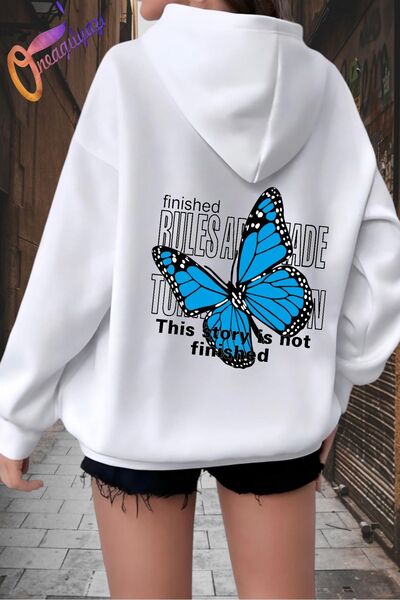 coolart Φούτερ Rules Butterfly - Λευκή στάμπα Oversize Rose Gold Hoodie