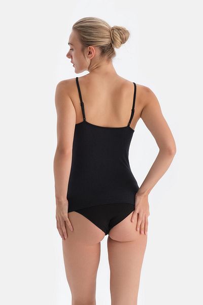 Dagi Schwarzes 5017Kc Modal-Tanktop aus Kaschmir mit Spitzendetail