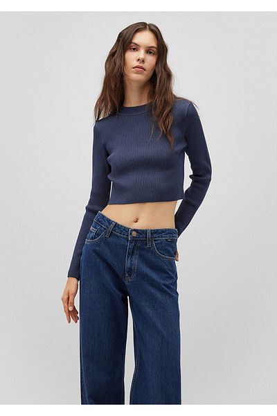 Mavi Crew Neck Navy Blue Crop Sweater Fitted / Fitted Strih 1710518 -70487