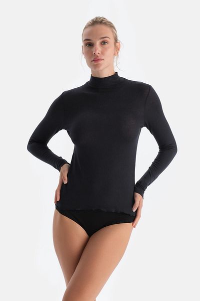 Dagi Black 5118Kc Modal Cashmere Turtleneck Long Sleeve Top