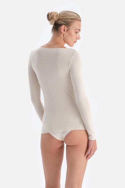 Dagi Ecru 5117Kc Modal Cashmere Top z długim rękawem i dekoltem w łódkę