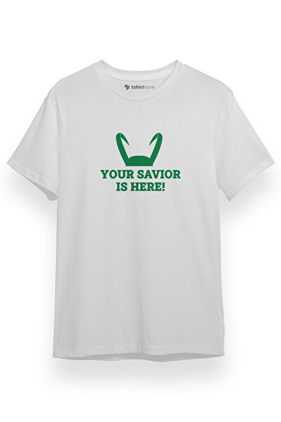Tshirthane Loki Your Savior Is Here Beyaz Kısa kol Erkek Tshirt