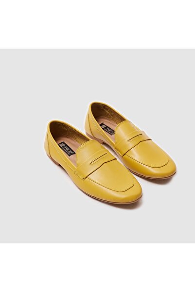 TOGO Sarı Hakiki Deri Kadın Babet Ayakkabı [060033] – Düz & Düşük Topuk