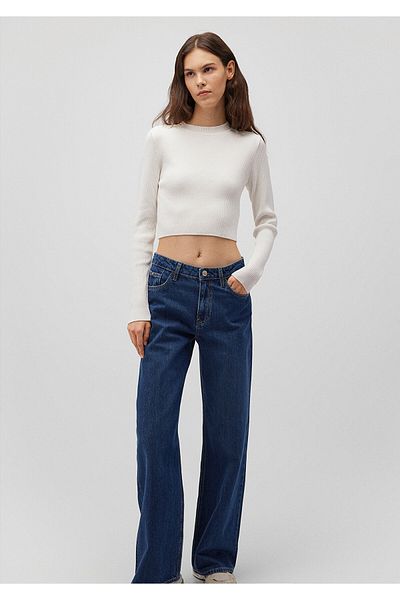 Mavi Weißer Crop-Pullover mit Rundhalsausschnitt, tailliert/körperbetont 1710518 -70057
