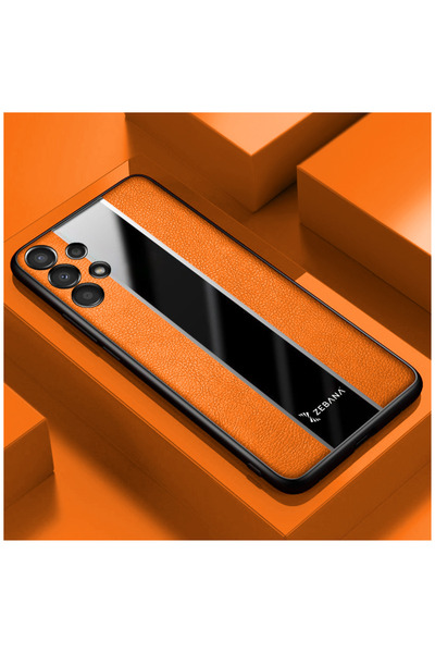 Zebana Samsung Galaxy A72 Uyumlu Kılıf Premium Deri Kılıf Turuncu