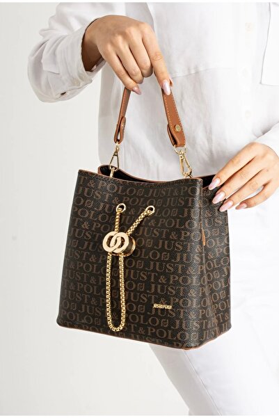 Just Polo Women's Embossed Printed Vegan Shoulder Bag with Lock Detail