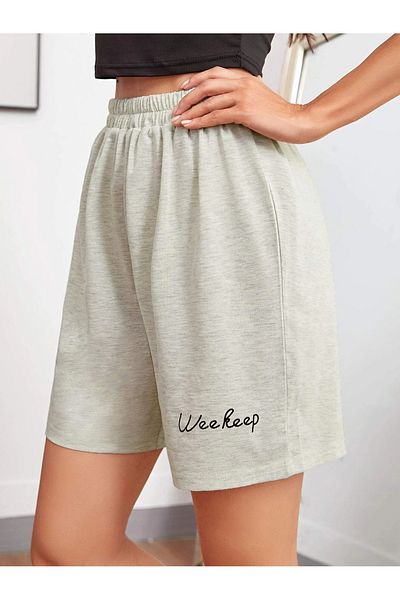 MODARİCH Weekeep High Waist Gray Printed Knitted Shorts