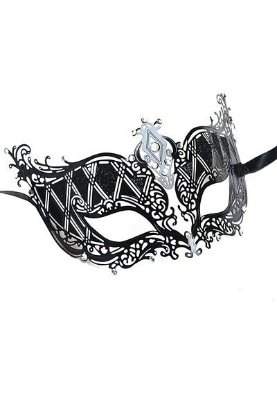 nuit dose Black Color Laser Cut Metal Luxury Mask B Party With Crystal Silver Stone