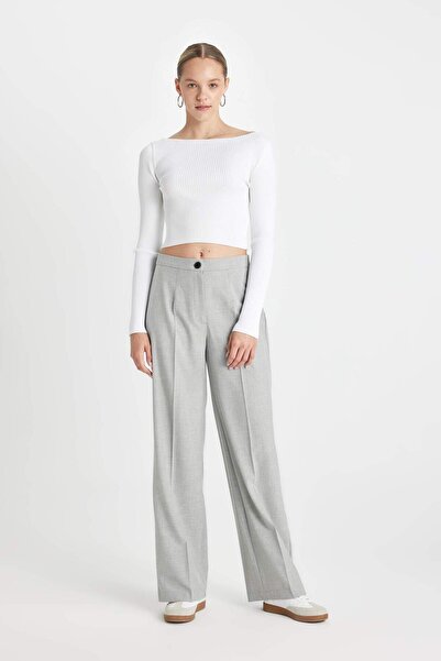 DeFacto C6402Ax/Gr28 Defacto Women's Canvas Trousers Lt.Grey Melange