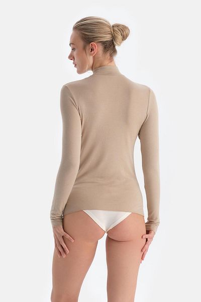 Dagi Milky Brown 5118Kc Modal Cashmere Turtleneck Long Sleeve Top